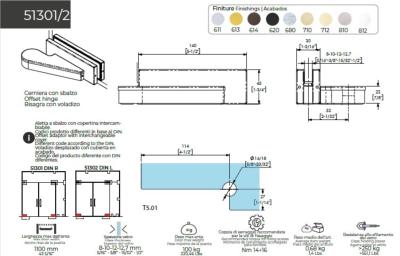 Penture basse à axe déporté CASMA 51302 - DIN L - 140x45 - Déport 52mm