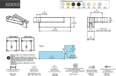 Penture haute à axe déporté CASMA 52301 - DIN R - 140x45 - Déport 52mm - Charges lourdes