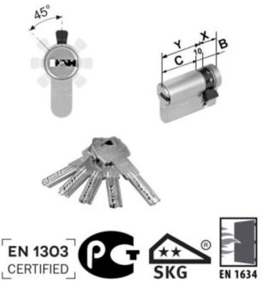 Demi-cylindre de porte AGB 5000 PS - Clé - 8 positions