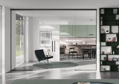 Kit complet pour porte coulissante LM PORTA PRO - 2 vantaux + 2 fixes - Fixation Plafond