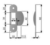 Plaque de gâche - 22x82x1mm - Avec lèvre ronde 12mm - Pour AGB MEDIANA / CENTRO LATCH