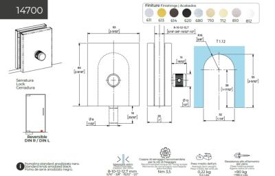 Serrure avec axe D9 CASMA 14700 - Bouton D13 anodisé noir - 53x65