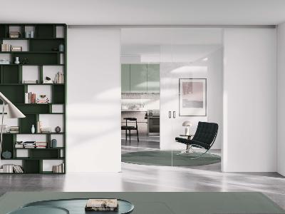 Kit complet pour porte coulissante LM PORTA PRO - 2 vantaux - Fixation Plafond