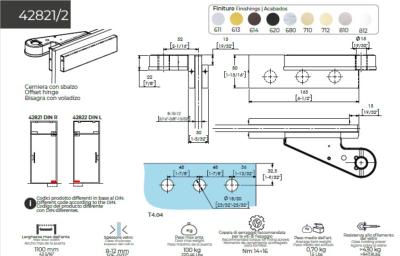 Penture haute à axe déporté CASMA 42821 - DIN R - 165x50 - Retrait V15mm/H15mm - Déport 52mm