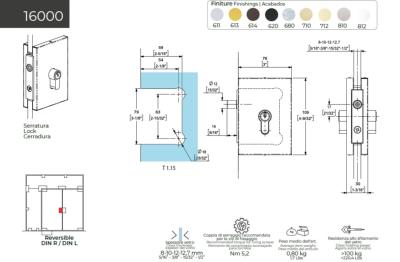 Serrure avec axe D12 CASMA 16000 - Cylindre européen - 76x109