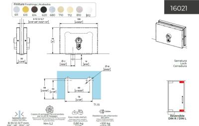 Serrure avec axe D12 CASMA 16021 - Cyl. Euro - 109x76