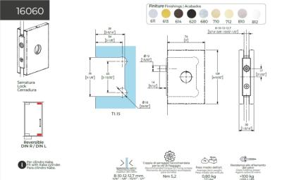 Serrure avec axe D12 CASMA 16060 - Cylindre Kaba - 76x109